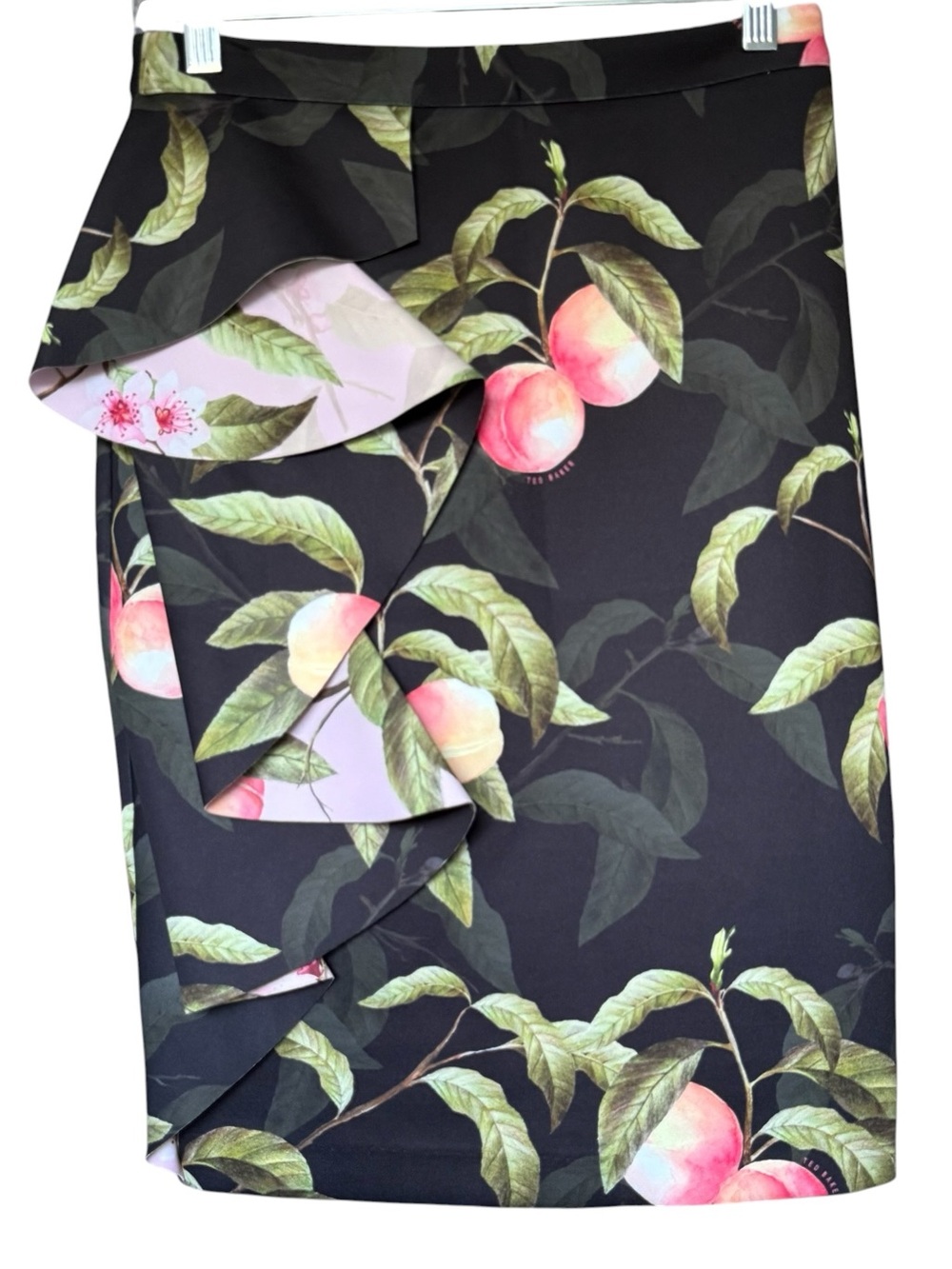 Ted Baker Blayyke Peaches Blossom Ruffle Scuba Pencil Skirt Womens 1 or Small